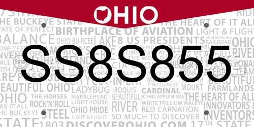 SS8S855 Ohio License Plate