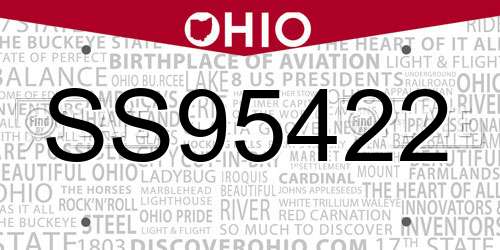 SS95422 Ohio License Plate