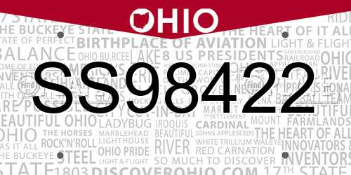 SS98422 Ohio License Plate