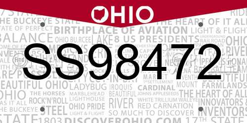 SS98472 Ohio License Plate