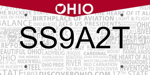 SS9A2T Ohio License Plate