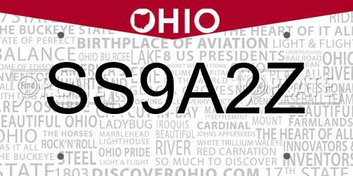SS9A2Z Ohio License Plate