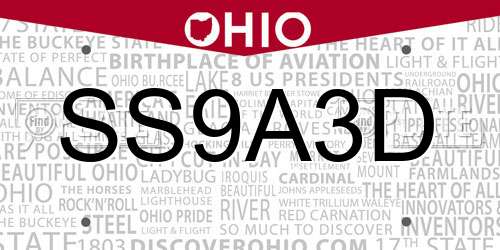 SS9A3D Ohio License Plate