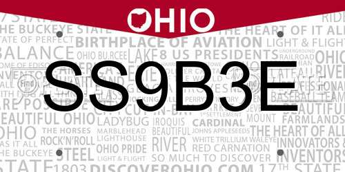 SS9B3E Ohio License Plate