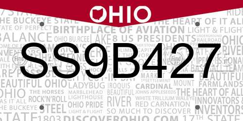SS9B427 Ohio License Plate