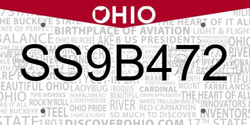 SS9B472 Ohio License Plate