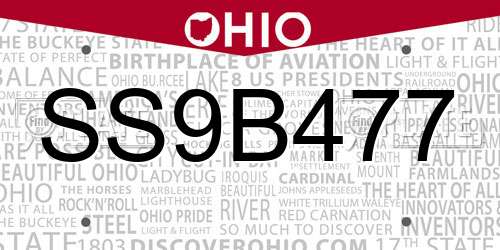 SS9B477 Ohio License Plate