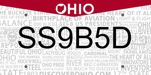 SS9B5D Ohio License Plate