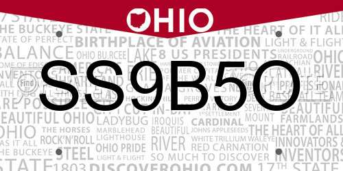 SS9B5O Ohio License Plate