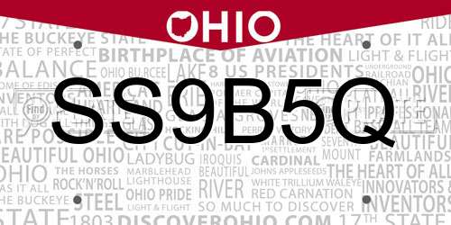 SS9B5Q Ohio License Plate