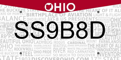 SS9B8D Ohio License Plate