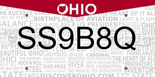 SS9B8Q Ohio License Plate