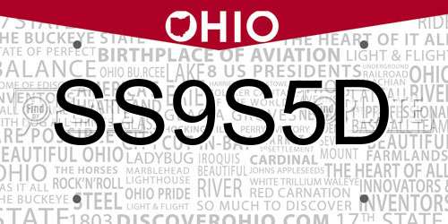 SS9S5D Ohio License Plate
