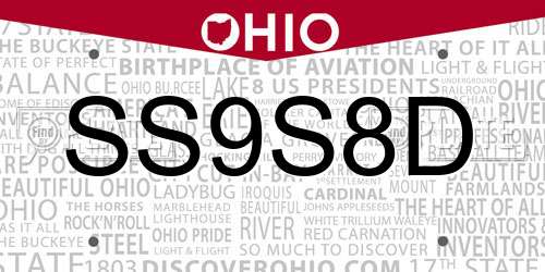 SS9S8D Ohio License Plate