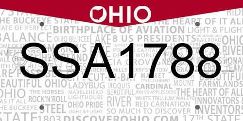SSA1788 Ohio License Plate