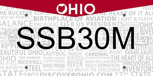 SSB30M Ohio License Plate