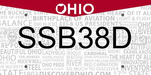 SSB38D Ohio License Plate