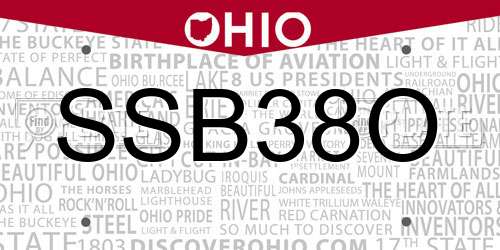 SSB38O Ohio License Plate