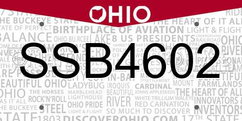 SSB4602 Ohio License Plate