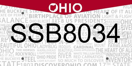 SSB8034 Ohio License Plate