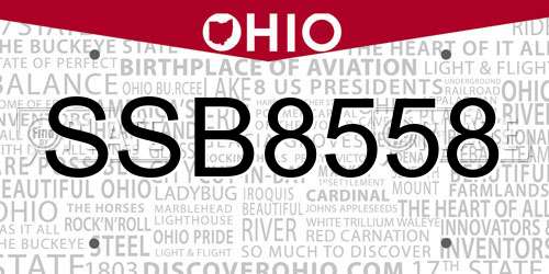 SSB8558 Ohio License Plate