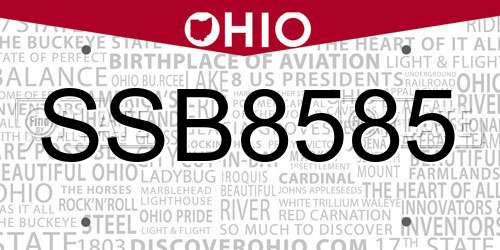 SSB8585 Ohio License Plate
