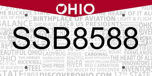 SSB8588 Ohio License Plate