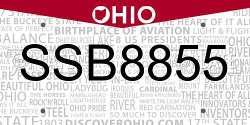 SSB8855 Ohio License Plate