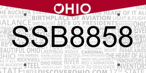 SSB8858 Ohio License Plate