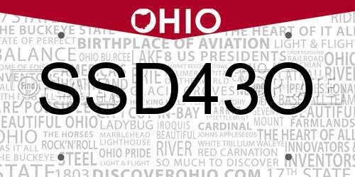 SSD43O Ohio License Plate