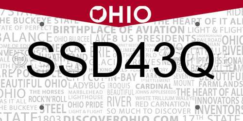 SSD43Q Ohio License Plate