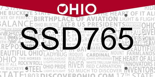 SSD765 Ohio License Plate