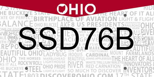 SSD76B Ohio License Plate