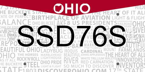 SSD76S Ohio License Plate