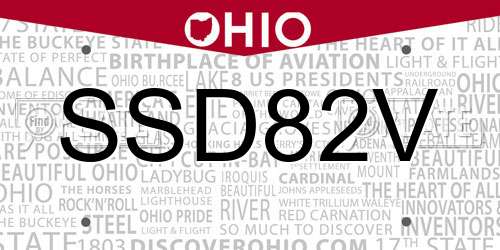 SSD82V Ohio License Plate