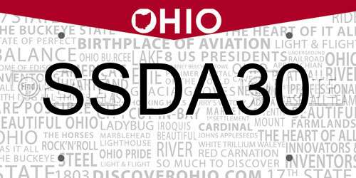 SSDA30 Ohio License Plate
