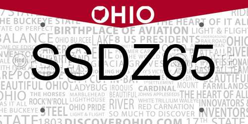 SSDZ65 Ohio License Plate