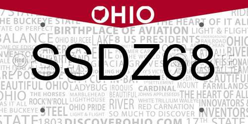 SSDZ68 Ohio License Plate