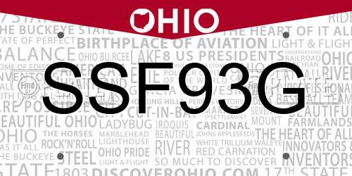 SSF93G Ohio License Plate