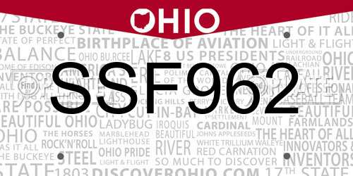 SSF962 Ohio License Plate