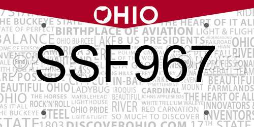 SSF967 Ohio License Plate