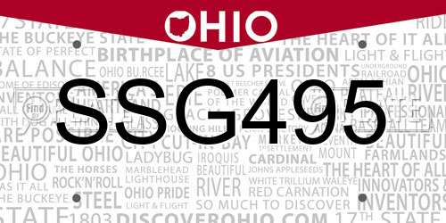 SSG495 Ohio License Plate