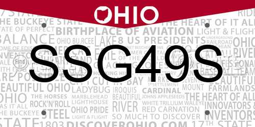 SSG49S Ohio License Plate