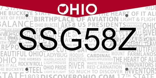 SSG58Z Ohio License Plate