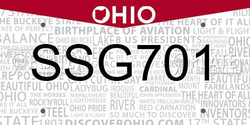 SSG701 Ohio License Plate
