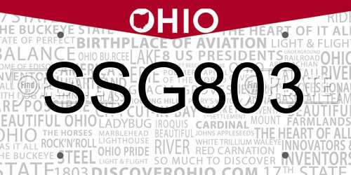 SSG803 Ohio License Plate