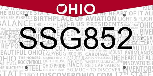 SSG852 Ohio License Plate