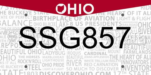 SSG857 Ohio License Plate