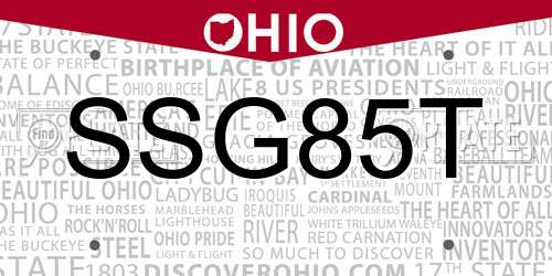 SSG85T Ohio License Plate