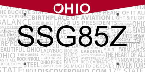 SSG85Z Ohio License Plate